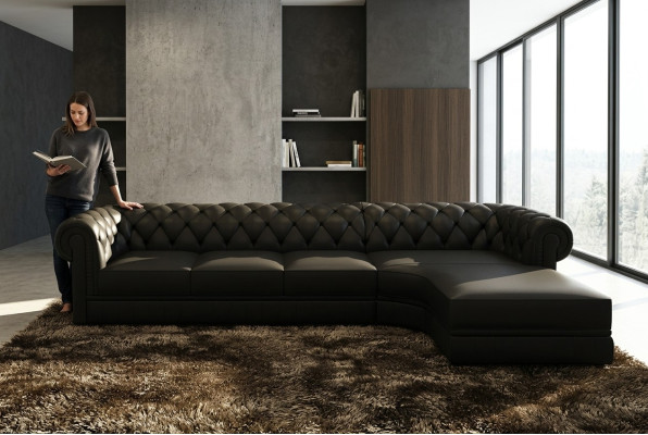 Klassiche Chesterfield Polster Sitz Eck Leder Garnitur Wohnlandschaft