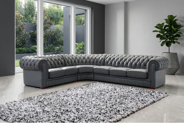 Klassiche Chesterfield Polster Sitz Eck Leder Dekor Garnitur Wohnlandschaft