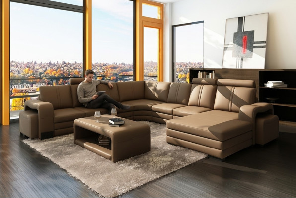 XXL Multifunktions Ledercouch Couch Big Sofa Polster Dekor Ecksofa Moderne
