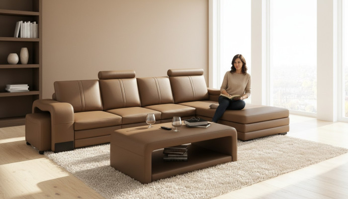 XXL Multifunktions Ledercouch Couch Big Sofa Dekor Polster Ecksofa Moderne
