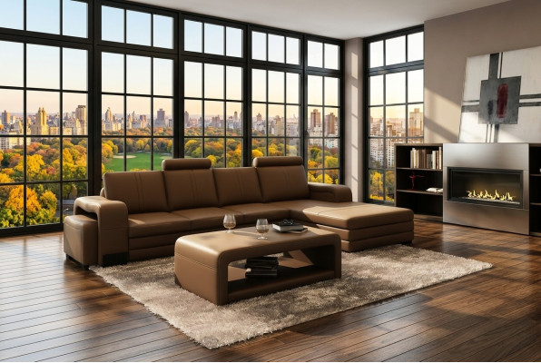 XXL Multifunktions Ledercouch Couch Big Sofa Dekor Polster Ecksofa Moderne