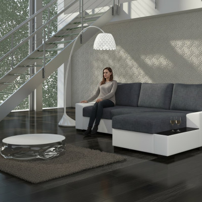Design Ecksofa Schlafsofa Bettfunktion Sofa Couch Leder Polster Textil Sofas Neu