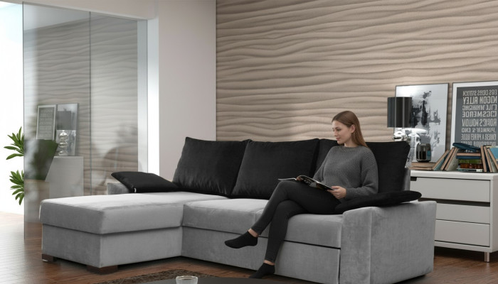 Design Ecksofa Schlafsofa Bettfunktion Couch Leder Polster Textil Sofas