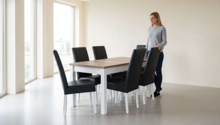 Moderne Esszimmer Leder Tisch Stuhl Garnitur Komplett Set 7 teiliges Set