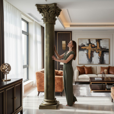 Goldene Säule Stütze Säulen Antiker Stil Handarbeit Handbemalt Hotel Einrichtung