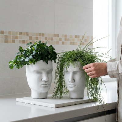 Design Blumentopf Top Planz Kübel Gefäß Figur Töpfe Deko Gesicht Skulptur