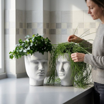 Design Blumentopf Top Planz Kübel Gefäß Figur Deko Töpfe Gesicht Skulptur