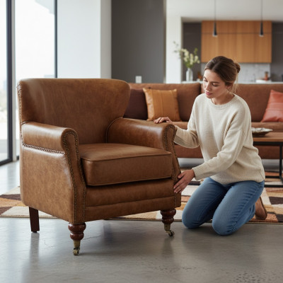 Chesterfield Ohrensessel Braun Leder Sofagarnitur Sessel Couch Ledersofa Neu