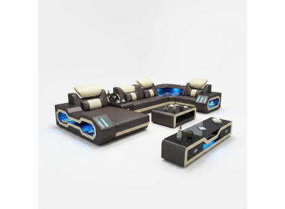 Wohnlandschaft Designer Couch Sofa Beleuchtet USB Station Ecksofa