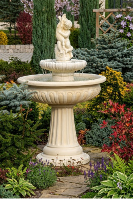 Springbrunnen Froschbrunnen Brunnen Steinbrunnen Fontaine 154cm Gartenbrunnen