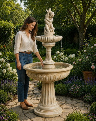 Springbrunnen Froschbrunnen Brunnen 189cm Steinbrunnen Gartenbrunnen Fontaine