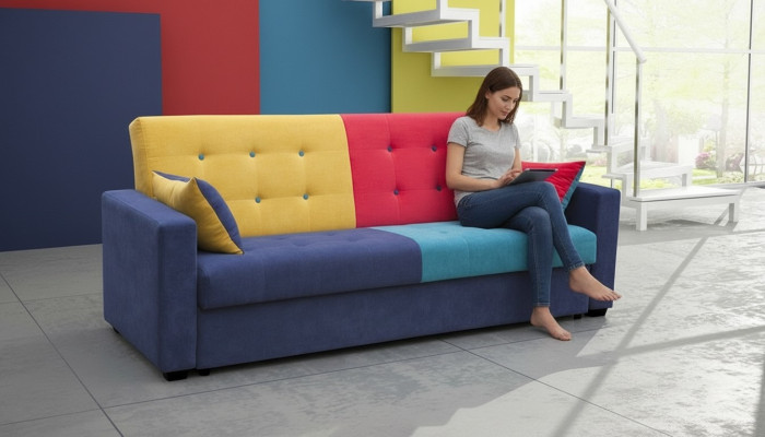 Schlafsofa Stoff Sofa Couch Textil Polster Garnitur Bettfunktion 3 Sitz Neu