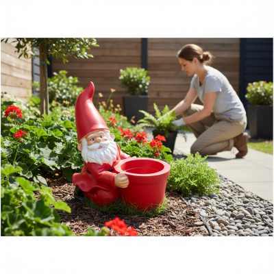 Weihnachten Nikolaus mit Blumentopf Garten Statue Skulptur Figuren Skulpturen