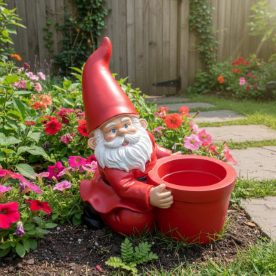 Weihnachten Nikolaus mit Blumentopf Garten Statue Skulptur Figuren Skulpturen