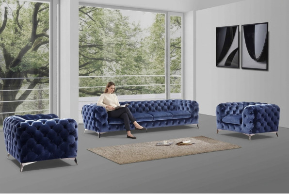 Blaue Chesterfield Couch Polster Garnitur Textil 2+2 designer Möbel