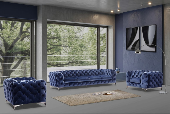 Blaue Chesterfield Couch Polster Garnitur Textil 2+2 designer Möbel