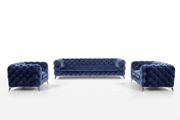 Blaue Chesterfield Couch Polster Garnitur Textil 2+2 designer Möbel