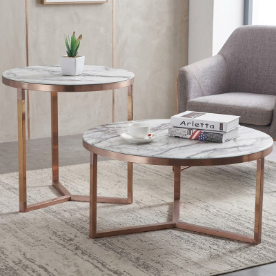 Designer Couch Tisch Rund Tische Runde Sofa Metall Glas Beistell 