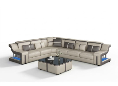 XXL Ecksofa Sofa Eck Stoff Wohnzimmercouch Sofa Couch Tisch Polster Sitz Leder