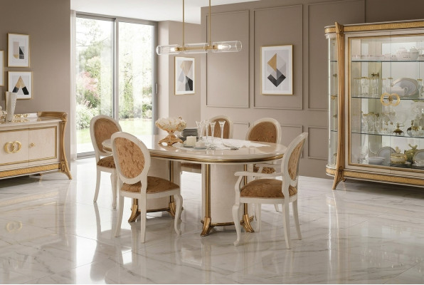 6 Stühle + Tisch Set Küche Designer Barock Rockoco klassisch Jugendstil