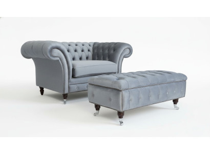 Chesterfield Hocker Fuß Sessel Polster Ottoman Beistell Relax Textil Leder Neu