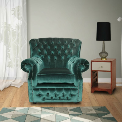 Chesterfield Samt Grün Ohrensessel 1 Sitzer Sessel Couch Sofa Fernsehsessel Neu