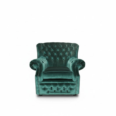 Chesterfield Samt Grün Ohrensessel 1 Sitzer Sessel Couch Sofa Fernsehsessel Neu