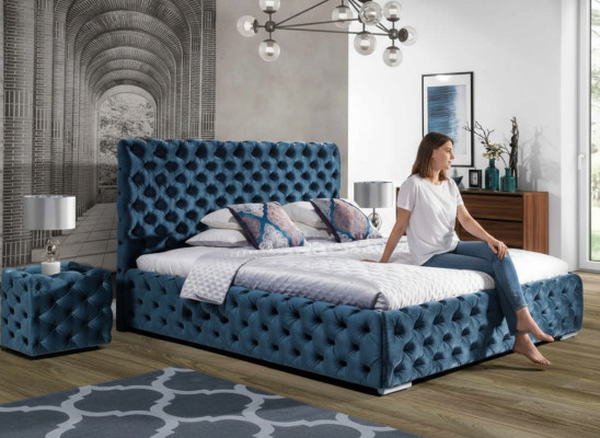 Chesterfield Polster Samt Velvet Doppel Bett Luxus Design Betten Doppel