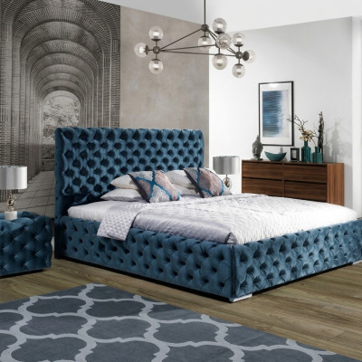Chesterfield Polster Samt Velvet Doppel Bett Luxus Design Betten Doppel