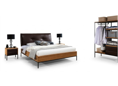 3 tlg. Komplett Set Holz Schlafzimmer Loft Stil Design Bett Kommode Schrank Neu