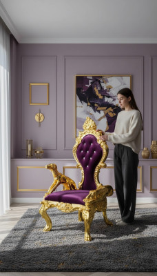 Thron Sessel Stühle Königlicher Polster Chesterfield Samt 1 Sitzer Antik Stil