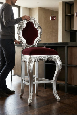 Hocker Barhocker Königlicher Polster Chesterfield Samt 1 Sitzer Antik Stil Stuhl