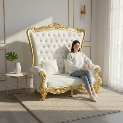 Thron Sofa Couch Königlicher Polster Chesterfield Samt Antik Stil Zweisitzer