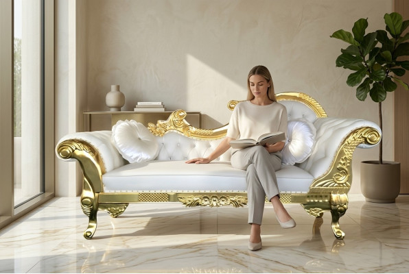Edle Chesterfield Recamiere antik stil Chaiselongue Chaise Longue Sofa Liege Neu