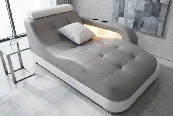 Designer Leder Chaiselongues Modern Grau Liege Ottomane Sofa Echtes Leder Relax