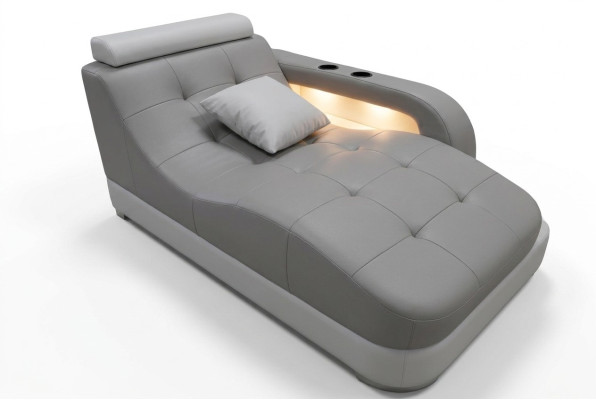 Designer Leder Chaiselongues Modern Grau Liege Ottomane Sofa Echtes Leder Relax