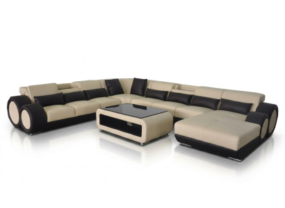 Ledersofa Wohnlandschaft Garnitur Design Modern Ecke Sofa U-Form Chaise G8035