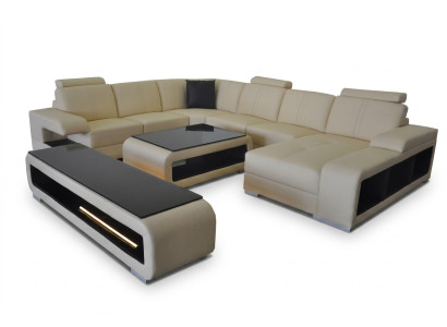 Ledersofa Wohnlandschaft Garnitur Design Modern Ecke Sofa U-Form Tisch RTV G8028