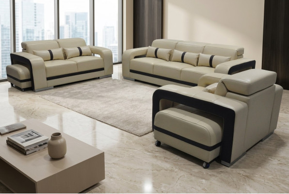 Sofa Leder Couch Polster Garnitur 3+2+1 Sitz Komplett Set Design Neu