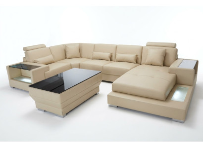 Ledersofa Wohnlandschaft Garnitur Design Modern Ecke Sofa U-Form G8023
