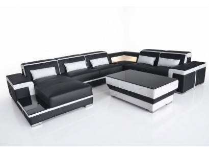 XXL Leder Sofa Polster Wohn Couch Sitz Garnitur Ecke Eck Sofas Couchen + Tisch