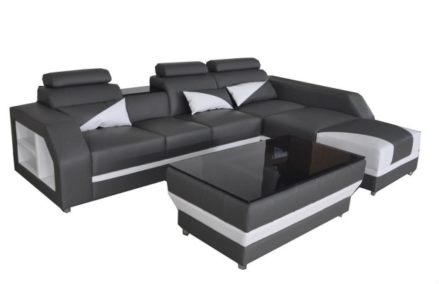 Leder Eck Sofa Couch Polster Couchen Sofas Wohnlandschaft Luxus Garnitur +Tisch