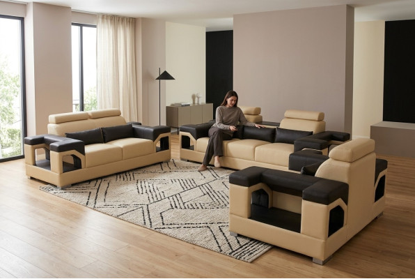 3+2+1 Garnitur Leder Sofa Couch Polster Couchen Sofas Wohnlandschaft