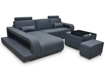 XXL Couch Leder Wohnlandschaft Garnitur Design Modern Sofa L-Form F3017C + Tisch