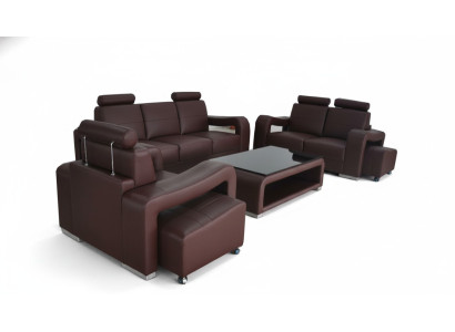3+2+1 Garnitur Leder Sofa Couch Polster Couchen Sofas Luxus Neu Wohnlandschaft
