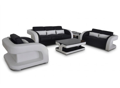 XXL Leder Wohnlandschaft Garnitur Design Modern Sofagarnitur 3+2+1 F3002C+Tisch