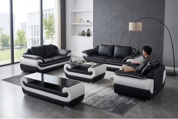 Leder Modern XXL Couch Wohnlandschaft Ledersofa Sofa Garnitur 3+2+1 D04 + Tisch