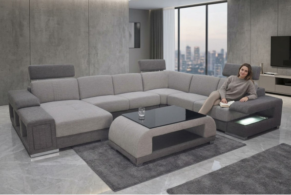 Ecke Sofa Eck Modern XXL Couch Wohnlandschaft Textil Garnitur U Form B2015 Stoff