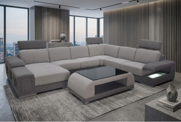 Ecke Sofa Eck Modern XXL Couch Wohnlandschaft Textil Garnitur U Form B2015 Stoff