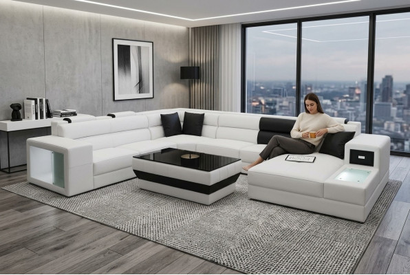 Design Polster Leder Ecke Leder Sitz Sofa Polster Eck Wohn Landschaft